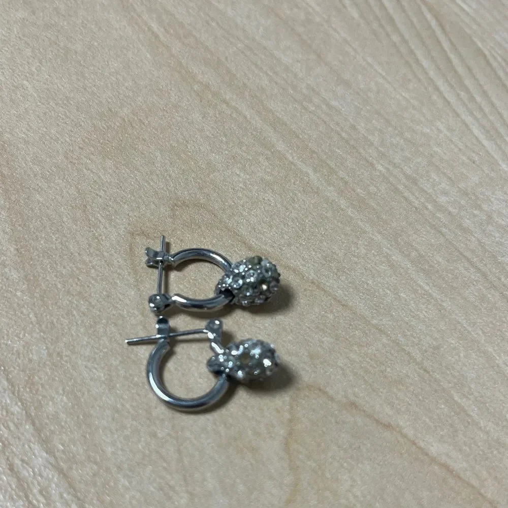 Vintage Faux Silver Hoop Earrings with Crystal Accents
